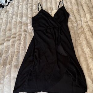 Elegant Black Wrap style dress strappy shoulders New Year’s Eve dress